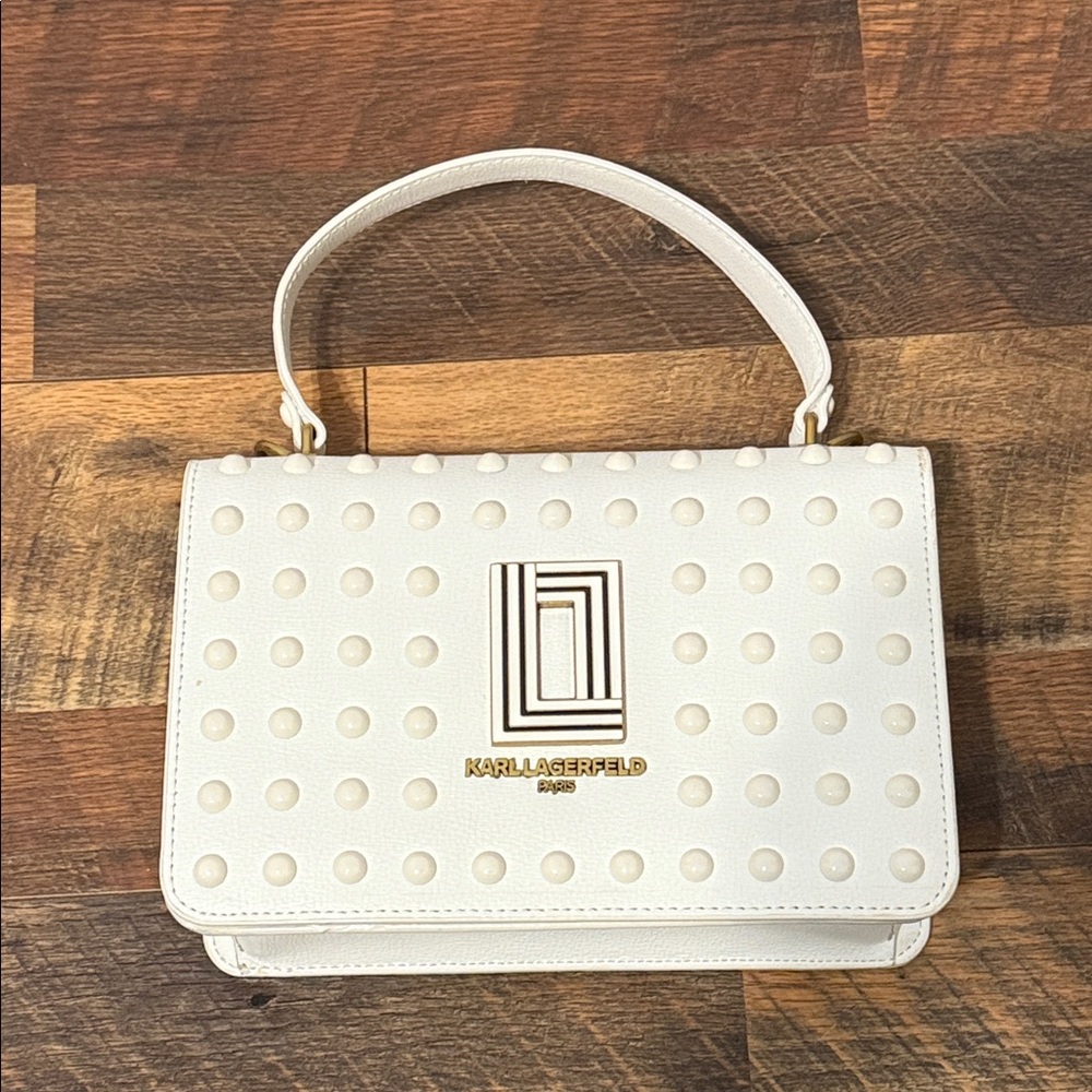 Karl Lagerfeld Cream Studded Shoulder Bag